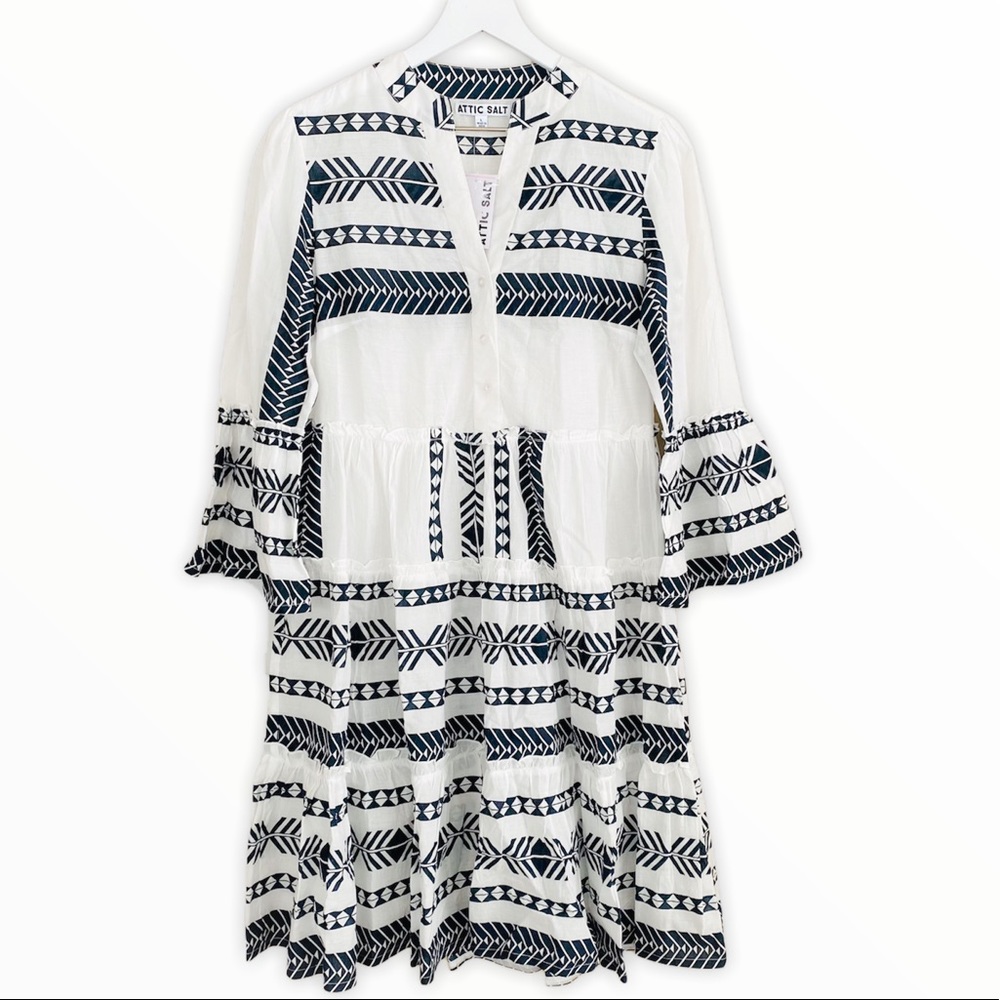 Attic Salt NWT Black & White Aztec Style Ruffle Boho Dress Size Large
